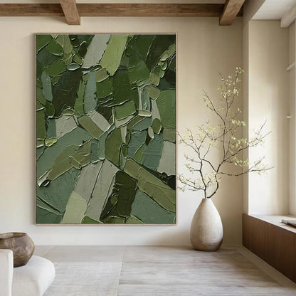 Dark Green Patchwork Abstract Art for Modern Office & Eco - Friendly Café DLZ1218