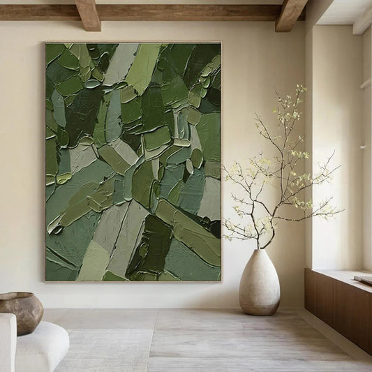 Dark Green Patchwork Abstract Art for Modern Office & Eco - Friendly Café DLZ1218