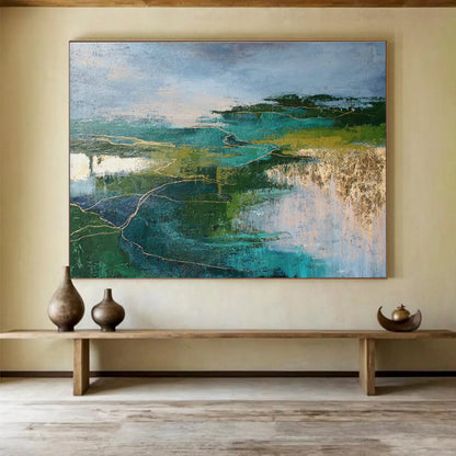 Gold - lined Landscape Abstract Art for Luxury Hotel Lobbies DLZ2513