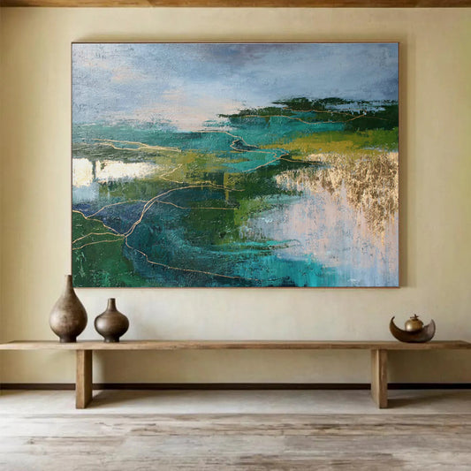 Gold - lined Landscape Abstract Art for Luxury Hotel Lobbies DLZ2513