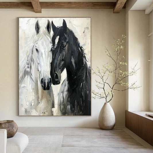 Black and White Horses Art for Equestrian - Themed Home Office & Western - Style Living Room DLZ1530