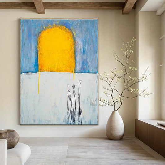 Yellow Sun on Blue and White for Modern Farmhouse Living Room & Art - Inspired Breakfast Nook STSC370