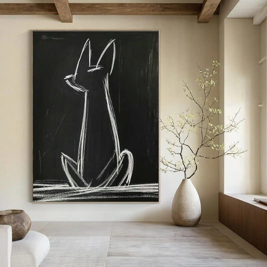 Chalk - Drawn Cat on Blackboard Art for School Classroom & Playful Office DLZ0682