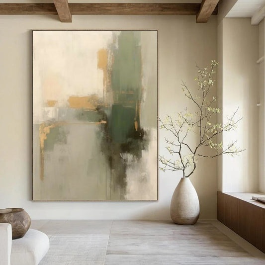 Gold - Green Abstract Art for Glamorous Dining Room & Boutique Hotel Suite DLZ0836