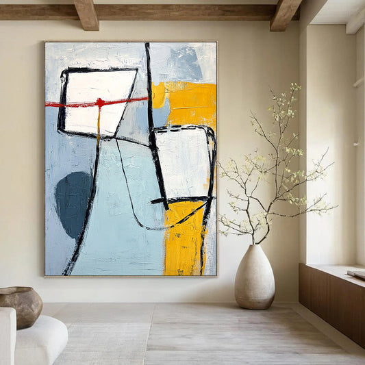 Blue and Yellow Abstract Forms for Coastal - Themed Home & Bright Office Space STSC613