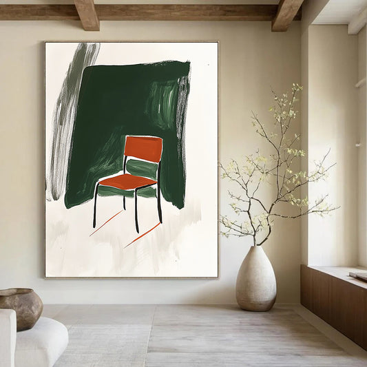 Red Chair and Green Background Art for Eclectic Home Office & Art - Themed Café Corner STSC1336