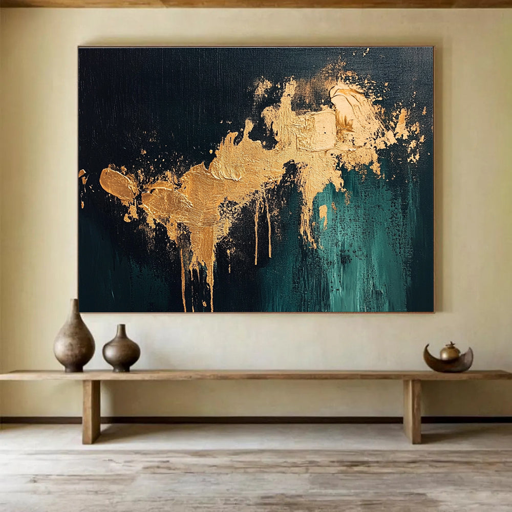 Gold - Accented Dark Abstract Art for Luxury Hotel Lobby & Upscale Home Bar SC259