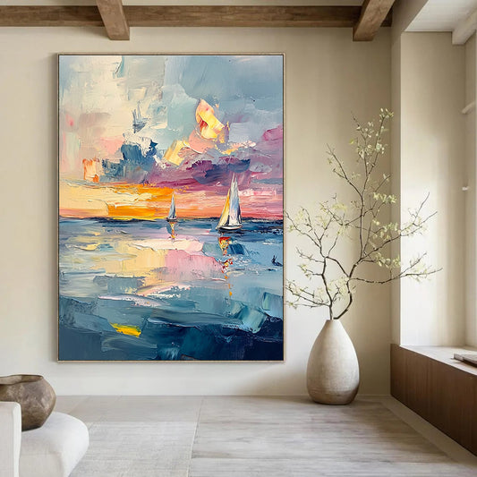 Impressionistic Seaside Sunset for Coastal Home Dining Room & Relaxing Beachfront Hotel STSC973