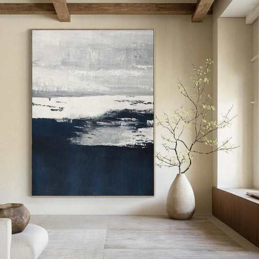 Monochrome Sea - like Abstract Art for Coastal Home Office & Minimalist Living Room DLZ2240