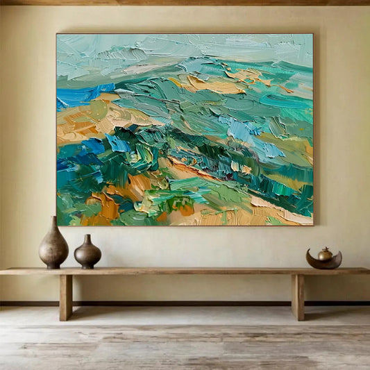 Thick - Textured Green - Blue Landscape Art for Nature - Lover’s Study DLZ2725