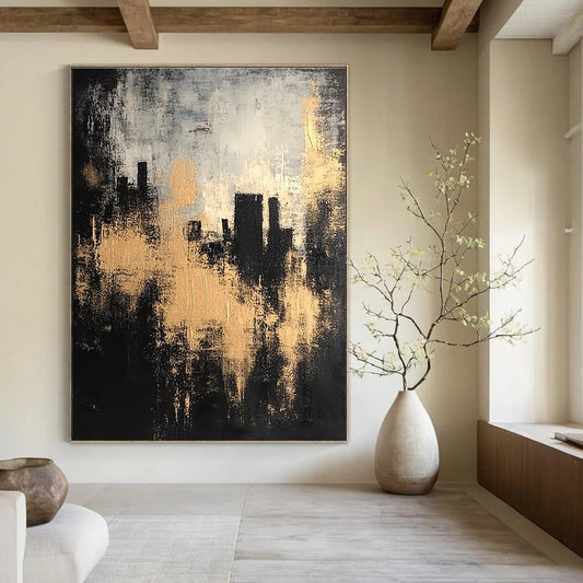 Gold - Accented City Silhouette for Urban - Style Home Office & Modern Art Gallery STSC213