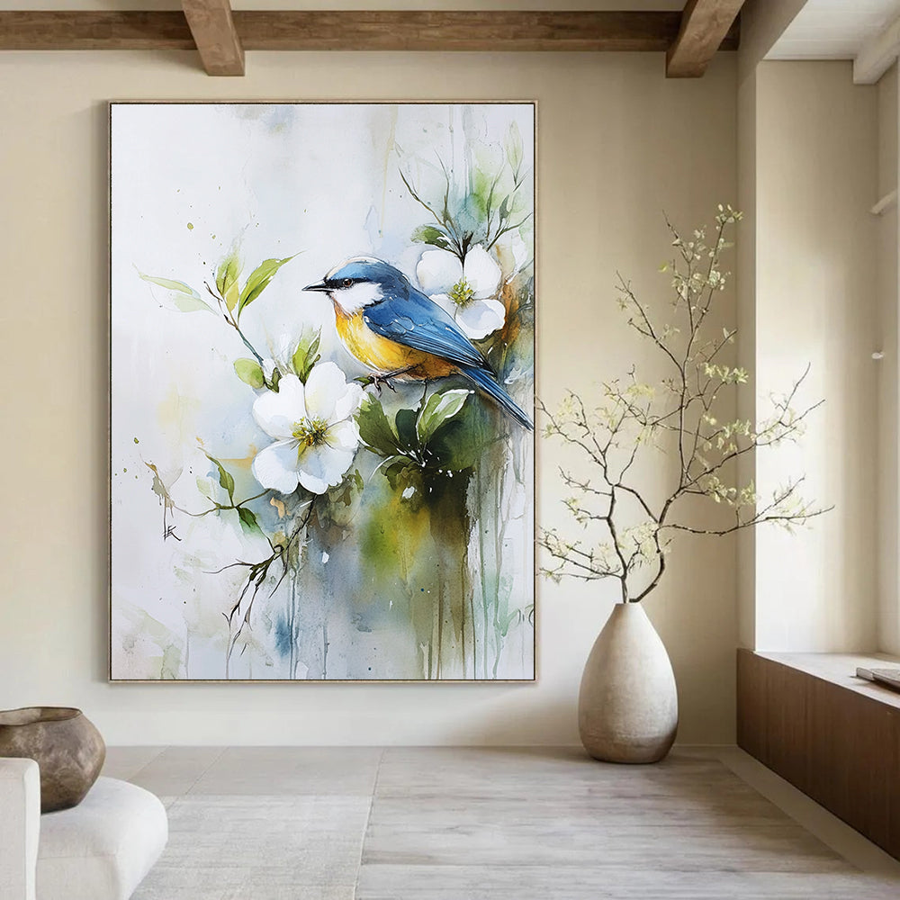 Blue Bird on Flowering Branch for Botanical - Themed Café & Nature Lover’s Bedroom STSC901