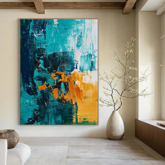 Teal and Orange Abstract Art for Dining Room & Sunroom STSC704