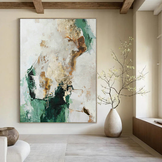 Green and Gold Abstract Art for Botanical Garden Café & Modern Home Library DLZ1015