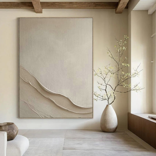 Beige Textured Abstract Art for Minimalist Bedroom & Wellness Retreat DLZ1996