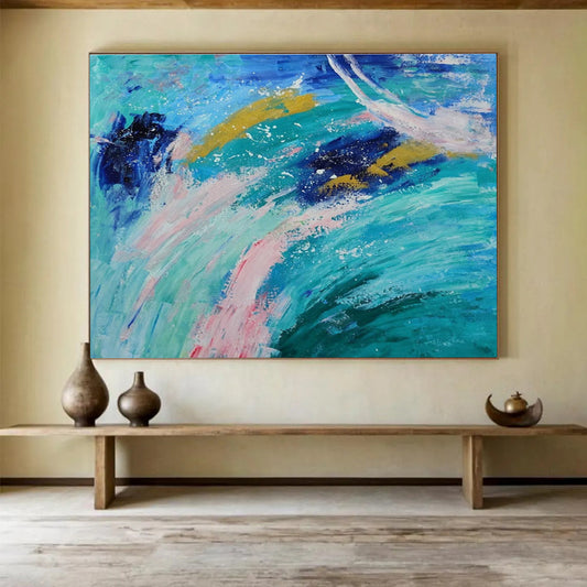 Whimsical Blue - Pink Abstract Design to Amplify Bohemian Café Charm DLZ3038