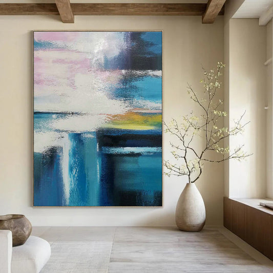 Pink - Blue - Yellow Abstract Art for Bedroom & Art - Themed Café DLZ1239