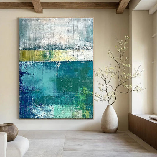 Blue and Green Abstract Layers for Coastal Home Living Room & Modern Office Break Area STSC420