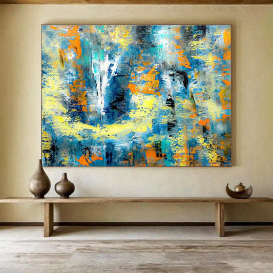 Blue - Yellow Abstract Art for Modern Office Break Room Walls DLZ3308