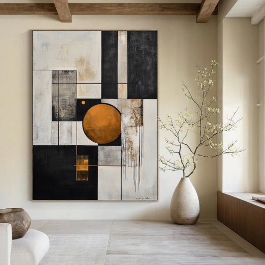 Geometric Abstract with Orange Circle for Modern Office Reception & Art - Centric Living Room STSC207