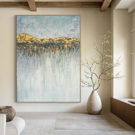 Gold - Mountain Drip Abstract Art for Luxury Living Room & Upscale Hotel Lobby DLZ0773