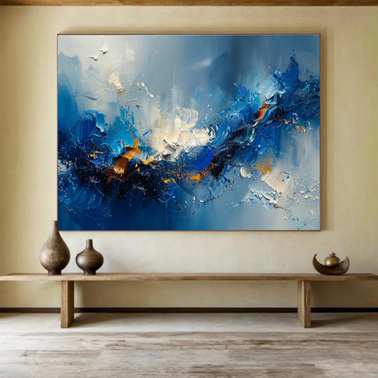 Dynamic Blue Abstract Wave Art for Modern Office Break Rooms DLZ3088