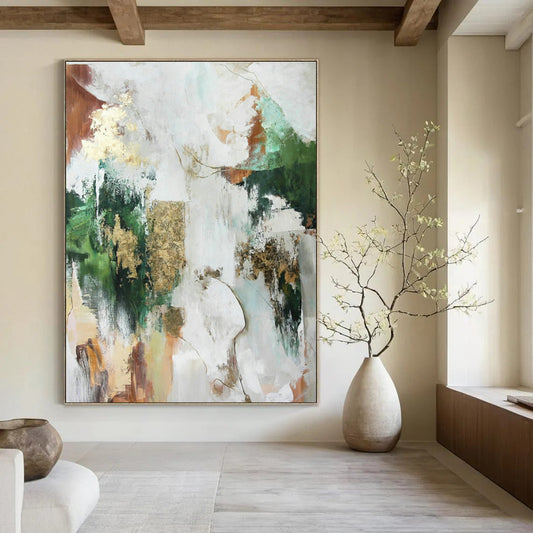 Green, Gold, and Brown Abstract Art for Rustic Winery Tasting Room & Nature - Lover’s Lounge DLZ1018
