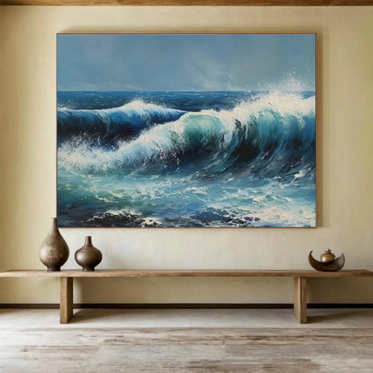 Dynamic Bold Ocean Wave Painting for Energetic Home Office Motivation DLZ2708