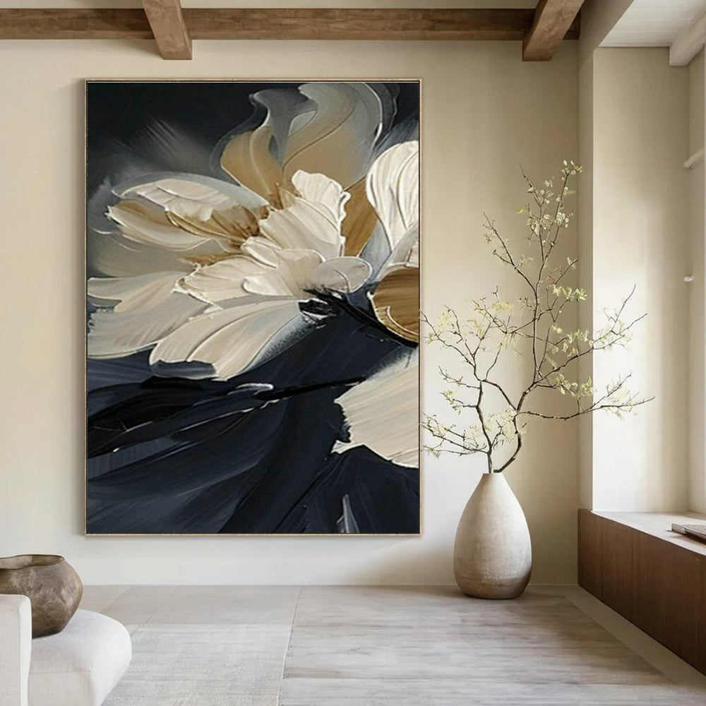Textured Floral Oil Painting for Elegant Bedroom & Boutique Hotel Suite DLZ1994