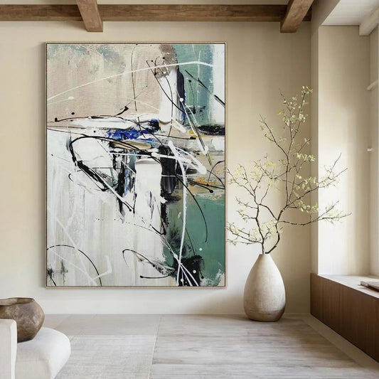 Black - White - Blue Abstract Art for Office & Hallway DLZ0309