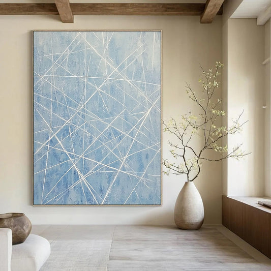 Blue and White Linear Abstract for Serene Home Office & Modern Art Space STSC316