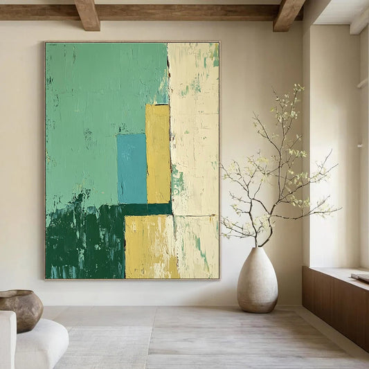 Geometric Green and Blue Abstract Art for Modern Office Breakroom & Interior Design Studio STSC144