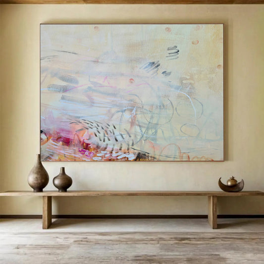 Beige - Yellow Line Abstract Art for Serene Home Offices DLZ2450