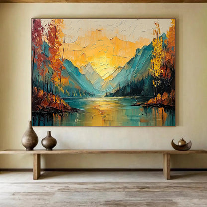 Mountain & Lake Sunset Art for Lakeside Villa Dining Areas DLZ3291