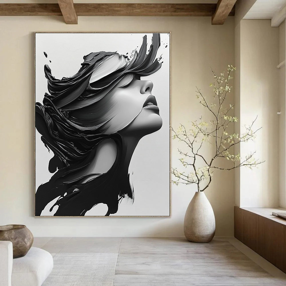 Dynamic Black and White Portrait Bold Art for Modern Home Studio & Edgy Urban Loft STSC1469