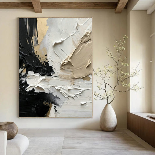 Black, Gold & Cream Abstract Art for Luxury Penthouse Living Room & High - End Jewelry Store DLZ1032