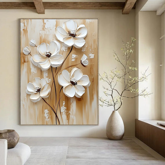 3D White Flowers on Wood Rustic Floral Art for Farmhouse - Style Kitchen & Cozy Home Porch STSC1479