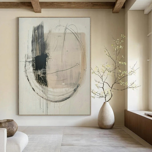 Black - White Line Abstract Art for Minimalist Office & Art Gallery Lounge DLZ1829