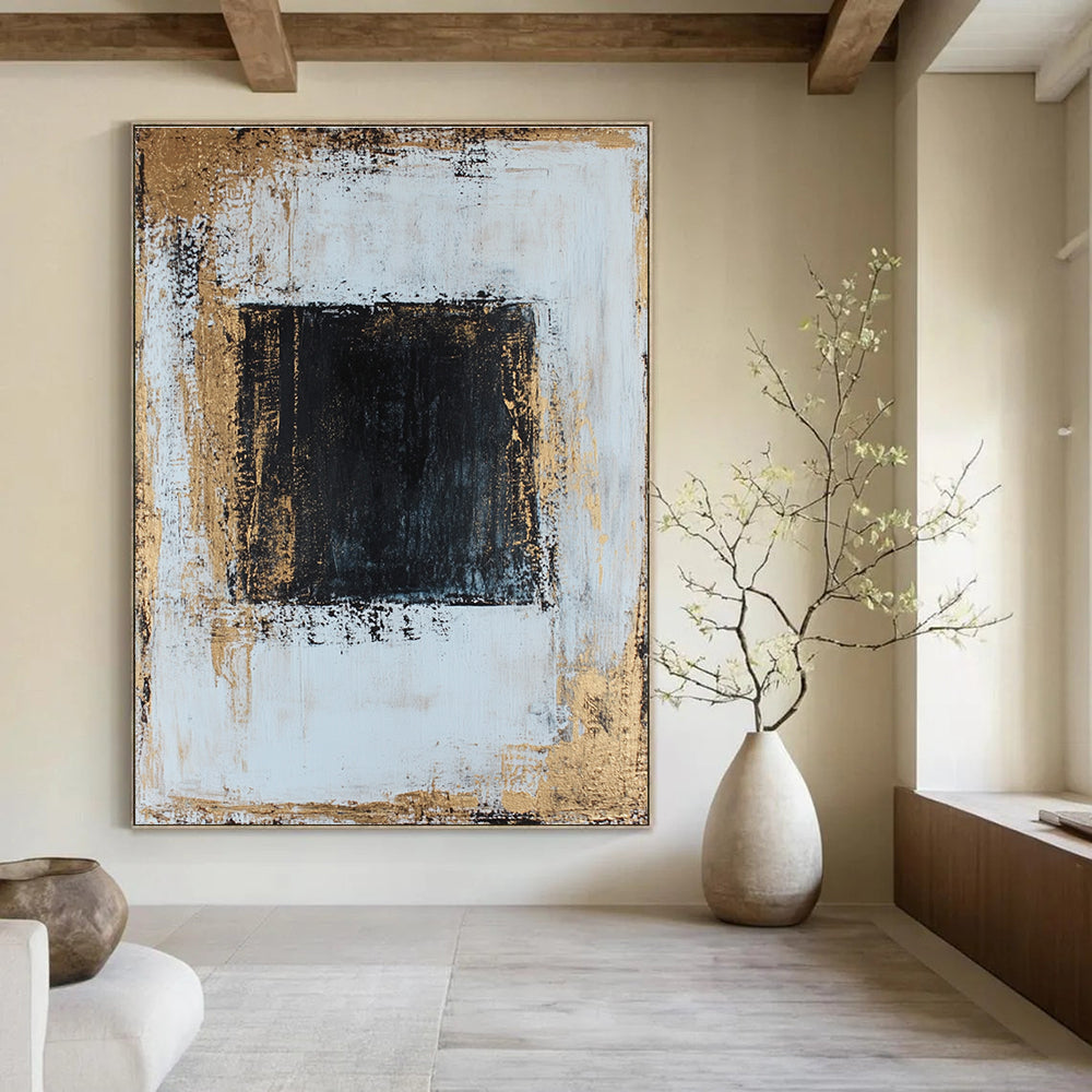 Black and Gold Square Abstract for Contemporary Gallery & Upscale Office STSC382