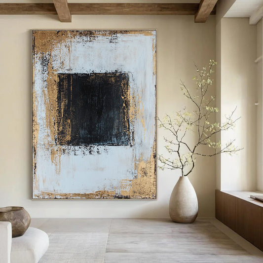 Black and Gold Square Abstract for Contemporary Gallery & Upscale Office STSC382