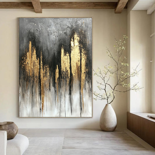 Grey and Gold Abstract Cityscape for Luxury Penthouse Living Room & High - End Hotel Lobby STSC393