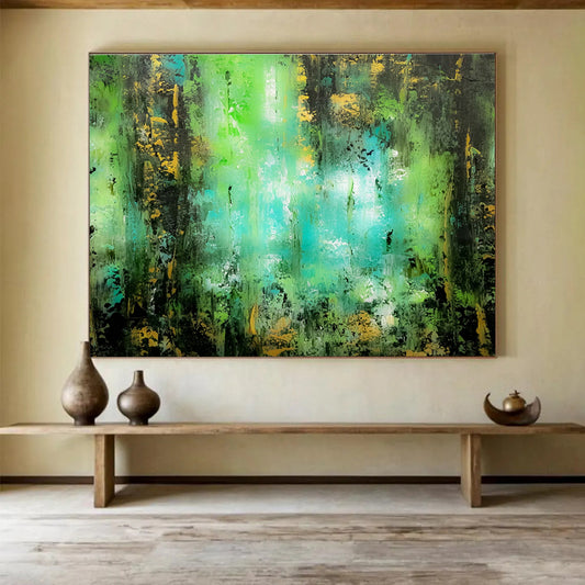 Green & Gold Abstract Art for Luxury Hotel Spa Relaxation Areas DLZ3305