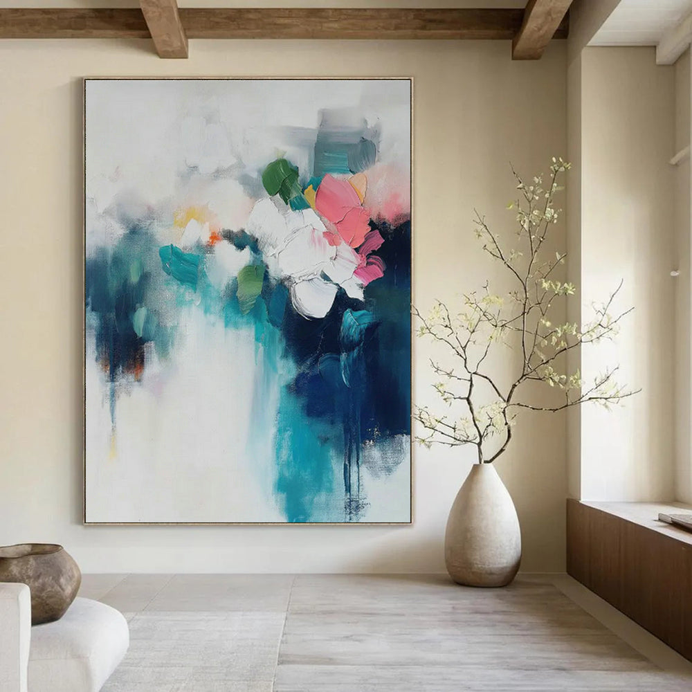 Blue - White Floral Abstract Art for Shabby - Chic Dining Room & Garden - Themed Tea Parlor DLZ1003