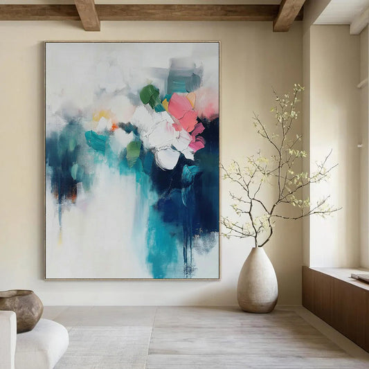 Blue - White Floral Abstract Art for Shabby - Chic Dining Room & Garden - Themed Tea Parlor DLZ1003