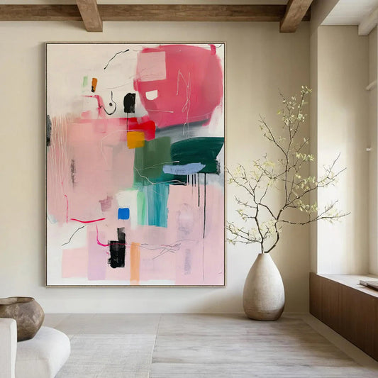 Pink - Green Colorful Abstract Art for Bohemian Bedroom & Art - Inspired Bookstore DLZ1005