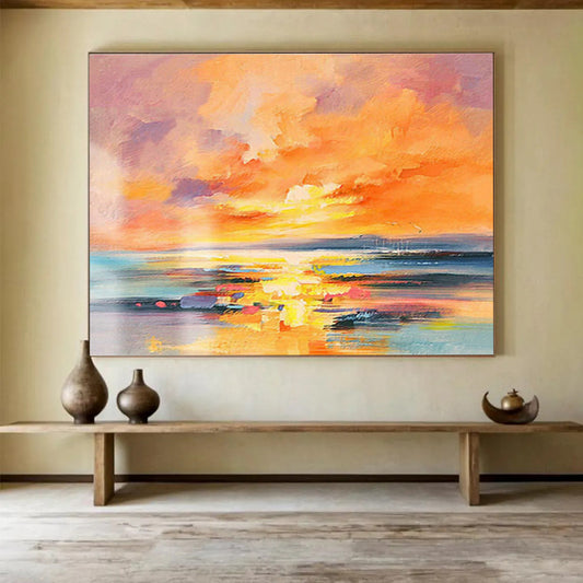 Vivid Seaside Sunset Abstract Art for Coastal - Themed Living Room DLZ2803