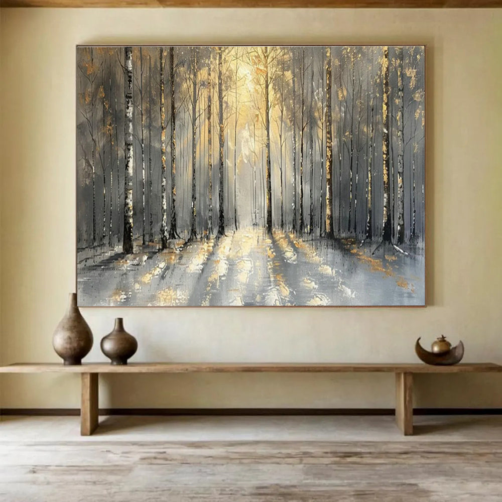 Golden Forest Path Art for Luxury Mountain Chalet Living Areas DLZ3186