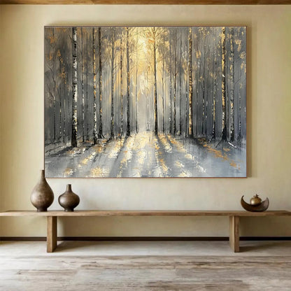 Golden Forest Path Art for Luxury Mountain Chalet Living Areas DLZ3186