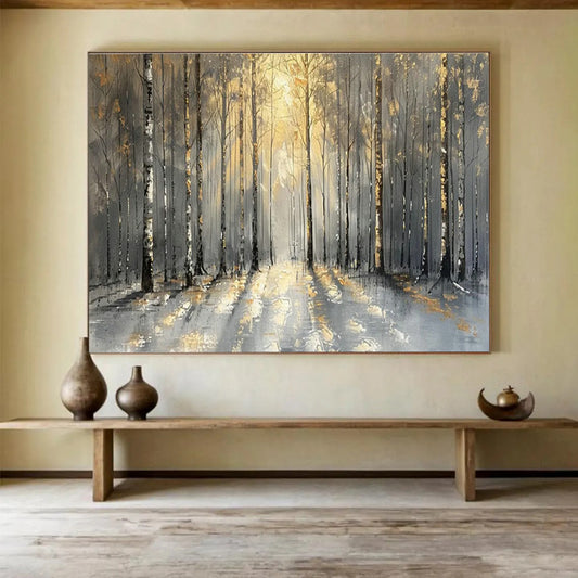 Golden Forest Path Art for Luxury Mountain Chalet Living Areas DLZ3186
