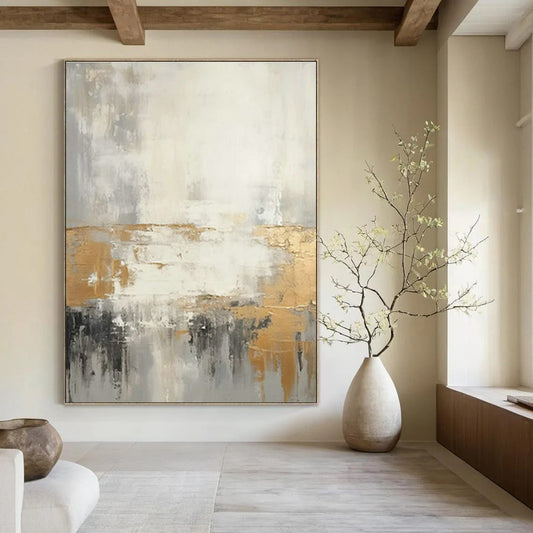 Gold - Gray - White Abstract Art for Luxury Hotel Suite & Modern Home Dining Room DLZ1742